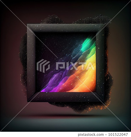 A stone square frame with colorful rocks on solid background. Natural rock texture, northern light colors. Ai generated abstract illustration with a square frame made of stone. 101522047