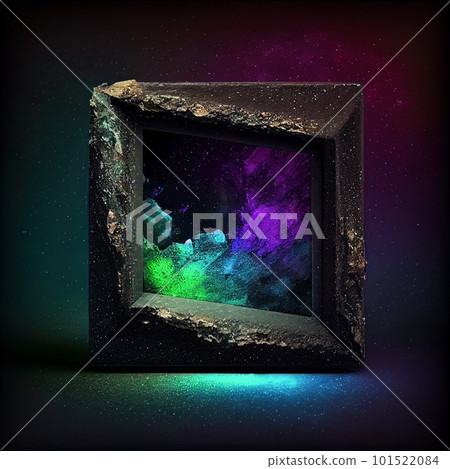 A stone square frame with colorful rocks on bright background. Natural rock texture, northern light colors. Ai generated abstract illustration with a square frame made of stone. A stone square frame with colorful rocks on bright background. Natural rock texture, northern light colors. Ai generated abstract illustration with a square frame made of stone. 101522084