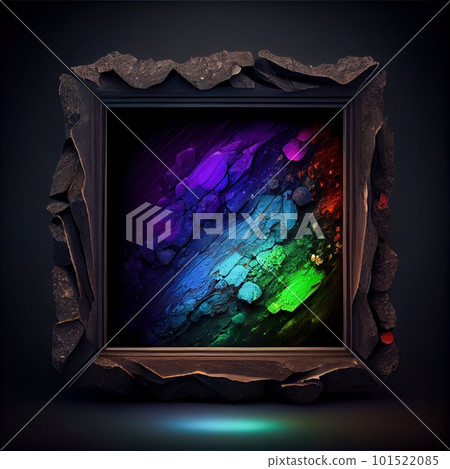 A stone square frame with colorful rocks on solid background. Natural rock texture, northern light colors. Ai generated abstract illustration with a square frame made of stone. A stone square frame with colorful rocks on solid background. Natural rock texture, northern light colors. Ai generated abstract illustration with a square frame made of stone. 101522085