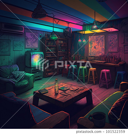 cozy basement lounge with tv 101522359