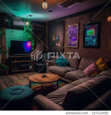 cozy basement lounge with tv 101522406