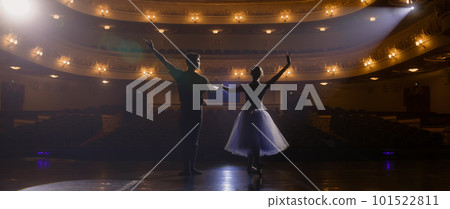 Ballet dancers bow on classic theater stage Ballet dancers bow on classic theater stage 101522811