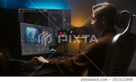 The editor makes color correction for movie The editor makes color correction for movie 101522900