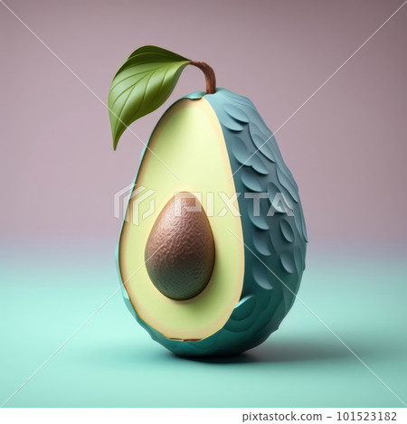 Illustration of green avocado isolated on neutral background. Vegan and vegetarian organic food. AI generated half of healthy fruit with seed illustration. Illustration of green avocado isolated on neutral background. Vegan and vegetarian organic food. AI generated half of healthy fruit with seed illustration. 101523182