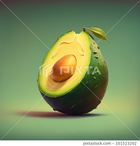 Illustration of green avocado isolated on neutral background. Vegan and vegetarian organic food. AI generated half of healthy fruit with seed illustration. 101523202