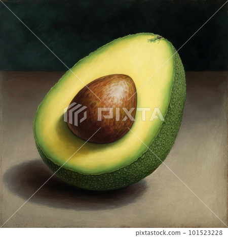 Illustration of green avocado isolated on neutral background. Vegan and vegetarian organic food. AI generated half of healthy fruit with seed illustration. 101523228
