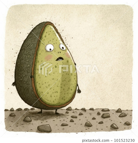 Illustration of green avocado character isolated on neutral background. Vegan and vegetarian organic food. AI generated half of healthy fruit with seed cartoon drawing illustration. Illustration of green avocado character isolated on neutral background. Vegan and vegetarian organic food. AI generated half of healthy fruit with seed cartoon drawing illustration. 101523230