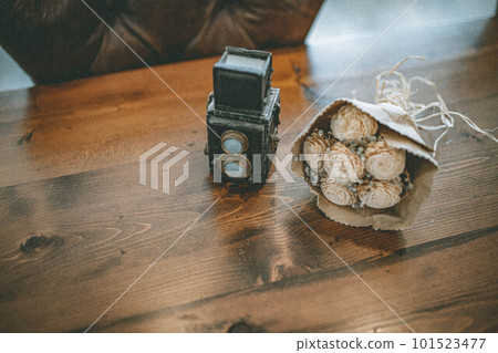 Retro camera accessories placed on the windowsill 101523477