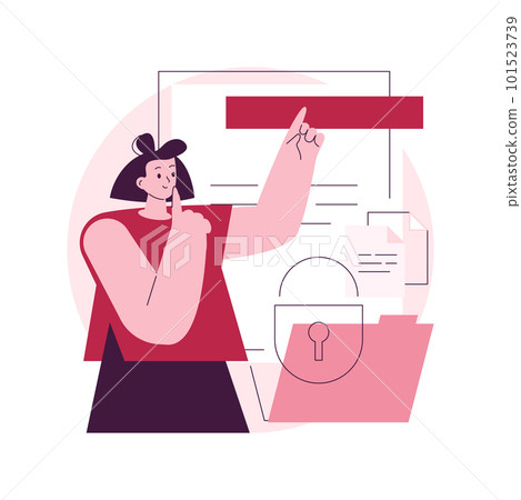 Nondisclosure agreement abstract concept vector illustration. Confidentiality legal form, nondisclosure contract, confidential information disclosure, employee liability abstract metaphor. Nondisclosure agreement abstract concept vector illustration. Confidentiality legal form, nondisclosure contract, confidential information disclosure, employee liability abstract metaphor. 101523739