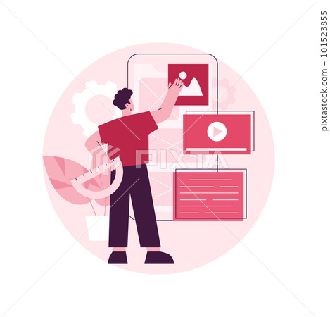 UI and UX design abstract concept vector illustration. Mobile app UI design, website UX, user interface, interaction experience, web development, menu bar, studio portfolio page abstract metaphor. 101523855