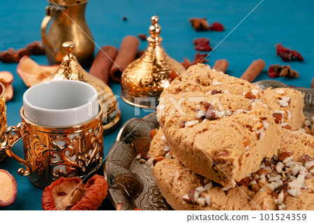Close up photo of turkish national desserts with cup of coffee 101524359