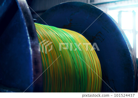 Production of copper wire, cable in reels at factory. Cable factory. 101524437