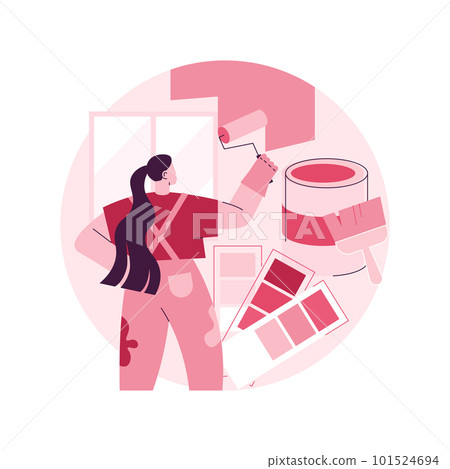 Painter services abstract concept vector illustration. Residential and commercial painting contractor, interior and exterior house renovation, decorative finish, color sampling abstract metaphor. 101524694