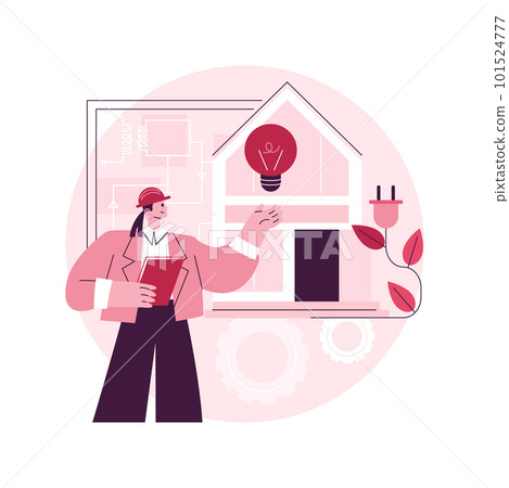 Residential electrical construction abstract concept vector illustration. Pre-construction planning, licensed contractor, lighting and appliance needs, energy efficient project abstract metaphor. 101524777