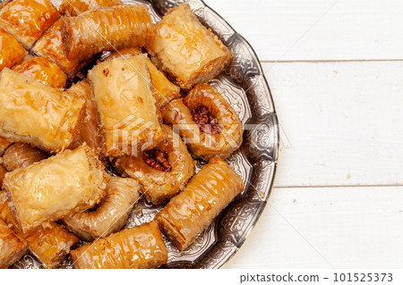 Close up photo of Delicious Turkish Baklava served on a plate 101525373