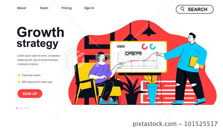 Growth strategy concept for landing page template. Man and woman analyze company development data. Success business planning people scene. Vector illustration with flat character design for web banner Growth strategy concept for landing page template. Man and woman analyze company development data. Success business planning people scene. Vector illustration with flat character design for web banner 101525517