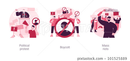 Public objection and disapproval abstract concept vector illustration set. Political protest, boycott, mass riots, demonstration, mass protest, consumer activism, street action abstract metaphor. Public objection and disapproval abstract concept vector illustration set. Political protest, boycott, mass riots, demonstration, mass protest, consumer activism, street action abstract metaphor. 101525889