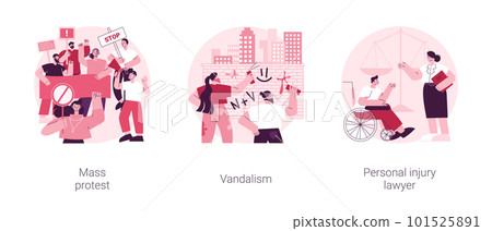 Riots outrage abstract concept vector illustration set. Mass protest, vandalism, personal injury lawyer, demonstration, political rights, racial equity, law enforcement, damage abstract metaphor. Riots outrage abstract concept vector illustration set. Mass protest, vandalism, personal injury lawyer, demonstration, political rights, racial equity, law enforcement, damage abstract metaphor. 101525891