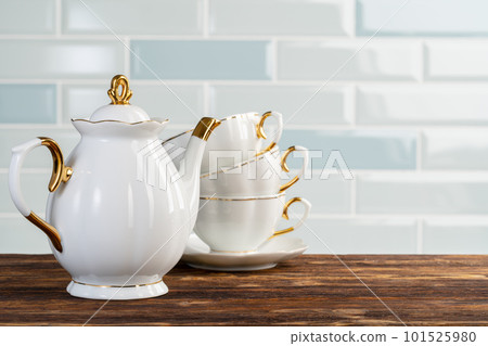 Close up photo of porcelain dishware for tea Close up photo of porcelain dishware for tea 101525980