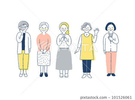 五名微笑的高級女性全身 五名微笑的高級女性全身 101526061