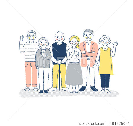 6 men and women of the senior generation with a smile, whole body 101526065