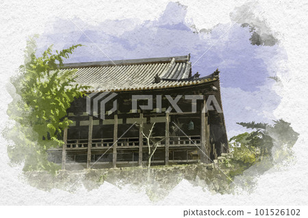 Watercolor-style Miyajima Senjokaku, Hatsukaichi City, Hiroshima Prefecture 101526102