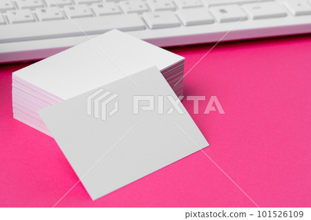 Blank business cards with supplies and keyboard on office table. Blank business cards with supplies and keyboard on office table. 101526109