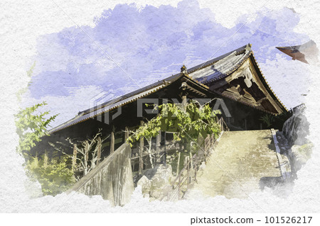Watercolor-style Miyajima Senjokaku and five-storied pagoda, Hatsukaichi City, Hiroshima Prefecture Watercolor-style Miyajima Senjokaku and five-storied pagoda, Hatsukaichi City, Hiroshima Prefecture 101526217