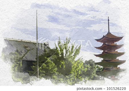 水彩風格的宮島千疊閣和五層寶塔,廣島縣廿日市市 水彩風格的宮島千疊閣和五層寶塔,廣島縣廿日市市 101526220