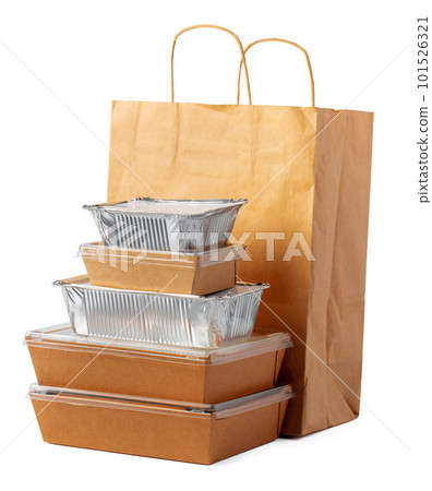 Set of recyclable food packaging on white background Set of recyclable food packaging on white background 101526321