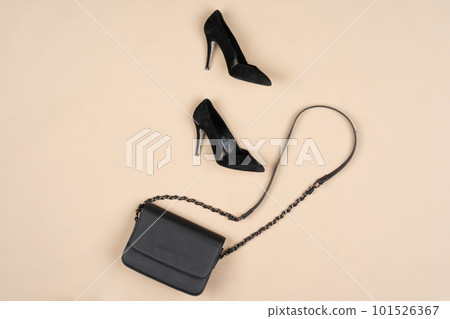 Fashion outfit for a woman on a beige background top view 101526367