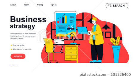 Business strategy concept for landing page template. Man analyzes data, planning project, finding solution and innovation people scene. Vector illustration with flat character design for web banner 101526400