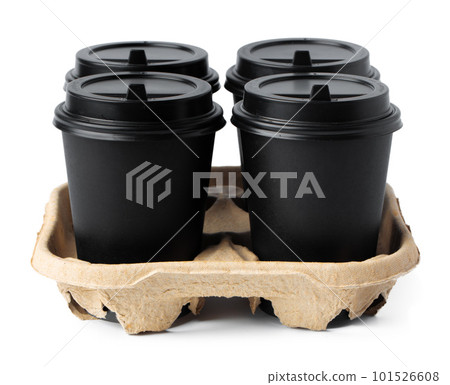Four takeaway coffee cups in a tray isolated on white Four takeaway coffee cups in a tray isolated on white 101526608