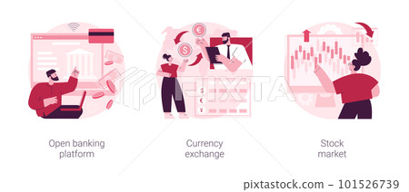 Financial system abstract concept vector illustration set. Open banking platform, currency exchange, stock market index, forex broker, digital transformation, global investment abstract metaphor. Financial system abstract concept vector illustration set. Open banking platform, currency exchange, stock market index, forex broker, digital transformation, global investment abstract metaphor. 101526739