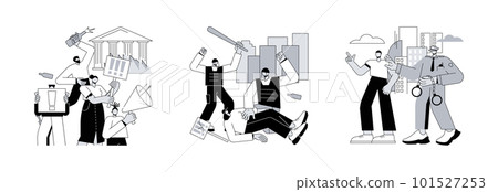 Street action abstract concept vector illustration set. Mass riots, police violence, public protest arrest, mass unrest, law enforcement, vandalism and looting, political activism abstract metaphor. Street action abstract concept vector illustration set. Mass riots, police violence, public protest arrest, mass unrest, law enforcement, vandalism and looting, political activism abstract metaphor. 101527253