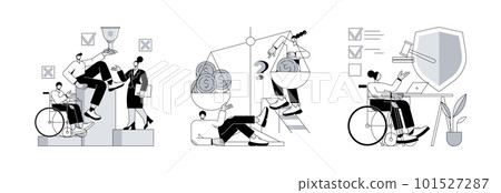 Equal rights abstract concept vector illustration set. Workplace and gender discrimination, anti-discrimination law, roles and stereotypes, sexual harassment, social equality abstract metaphor. 101527287
