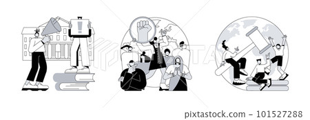 Social movement abstract concept vector illustration set. Student activism, youth empowerment, young people rights protection, age of majority, democracy building, take action abstract metaphor. 101527288