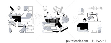 Independent entrepreneur abstract concept vector illustration set. Become a freelancer, copywriting service, voice over recording studio, writing article, narration, digital nomad abstract metaphor. Independent entrepreneur abstract concept vector illustration set. Become a freelancer, copywriting service, voice over recording studio, writing article, narration, digital nomad abstract metaphor. 101527310