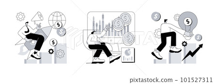 Global economy abstract concept vector illustration set. Economic development, stock market index, intellectual capital, financial institution, exchange rate, money investment abstract metaphor. Global economy abstract concept vector illustration set. Economic development, stock market index, intellectual capital, financial institution, exchange rate, money investment abstract metaphor. 101527311