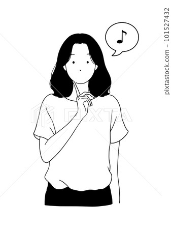 Monochrome line drawing illustration of a happy woman Monochrome line drawing illustration of a happy woman 101527432