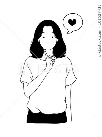 Monochrome line drawing illustration of a happy woman Monochrome line drawing illustration of a happy woman 101527433