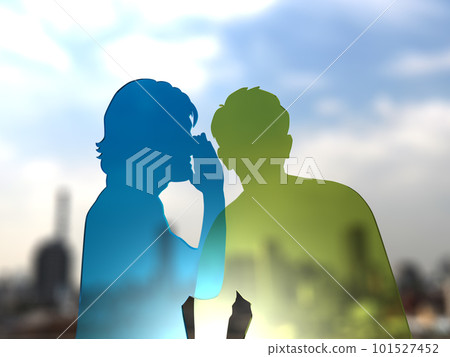 側身偷偷談話的人的剪影 3D 插圖 101527452