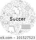Soccer contour elements in a circle on white 101527523
