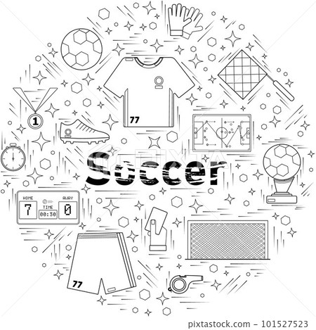 Soccer contour elements in a circle on white 101527523