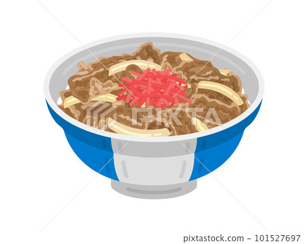 Illustration of beef bowl topped with red pickled ginger 101527697