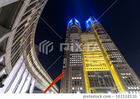 "Tokyo" Night view of the Tokyo Metropolitan Government Building Ukrainian color light up 101528110