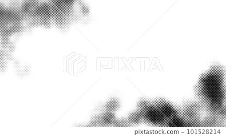 Halftone smoke frame texture. Black and white dotted fog or smog background. Comic pop art style design element for banners, collages, posters. Monochrome grunge abstract wallpaper. Vector  101528214