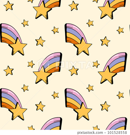 Stars and Rainbow seamless pattern or background design in 70s retro style warm color palette Stars and Rainbow seamless pattern or background design in 70s retro style warm color palette 101528558