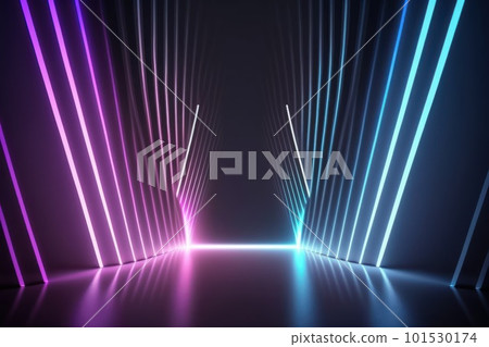 3d rendering neon light abstract ultraviolet background, dynamic glowing lines blue pink laser rays fashion stage background. 101530174