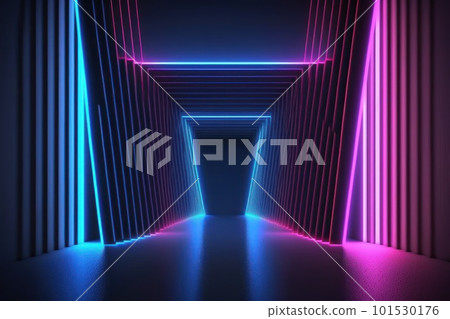 3d rendering neon light abstract ultraviolet background, dynamic glowing lines blue pink laser rays fashion stage background. 101530176